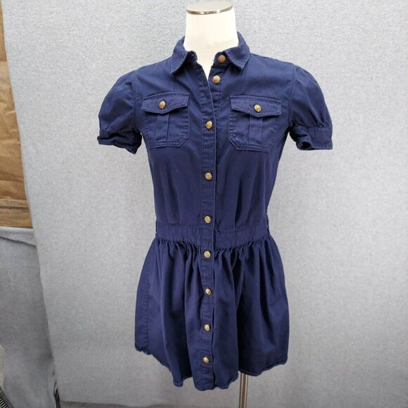 Polo Ralph Lauren Other - Polo Ralph Lauren Dress Empire Waist Gold Button Front Blue Denim Youth Girls 14